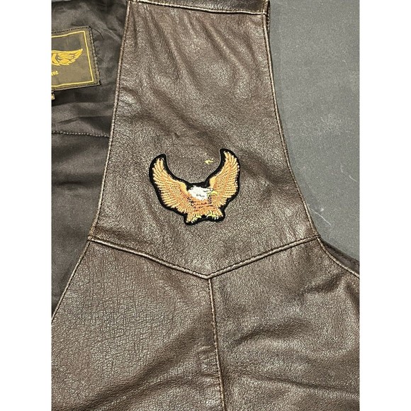 UNIK Premium Leather Brown Biker Motorcycle Vest Size 56 BORN TO RIDE USA Patch - Picture 8 of 11
